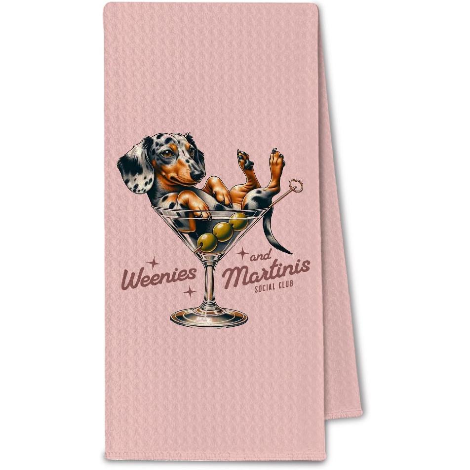 Dachshund Cocktail Kitchen Towels, Weiner Dog Gifts for Women & Cocktail Lovers, Dachshund Dish Tea Towel for Kitchen, Weiner Dog Decorative Hand розовый