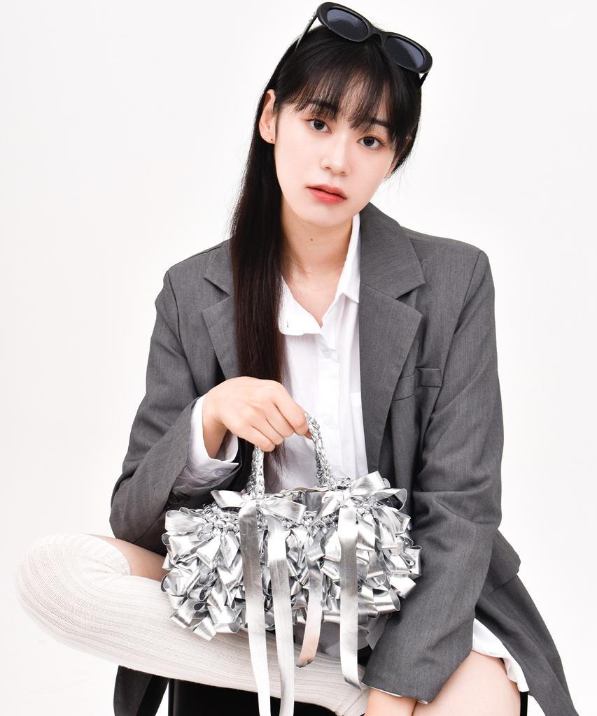 Mystikotita Glow Ribbon Ruffle Baguette Bag - Silver