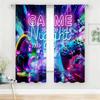 2Pc Neon "Game Night" Curta - Vibrant Gaming Print Window Drapes For Boys Bedroom Game Room Decor