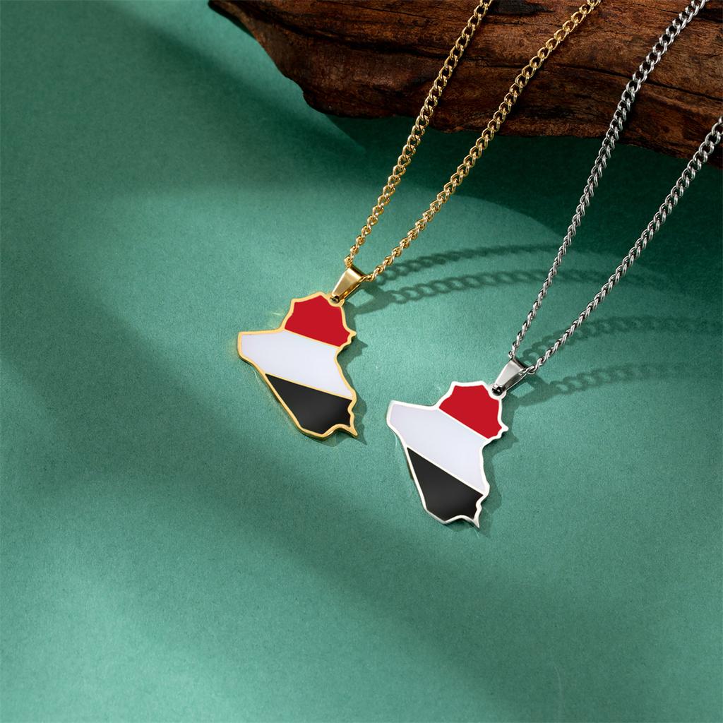 EUEAVAN Drip Oil Iraq Map Necklace Stainless Steel Iraqi Flag Pendant Chain For Women Men Charm Fashion Jewelry Gifts