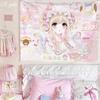 Pastel Pink Angel Anime Tapestry Sweet Kawaii Soft Aesthetic Wall Hanging Bedroom Dorm Apartment Gaming Room Decor