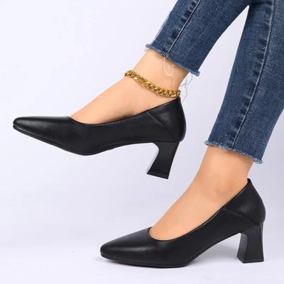 Zapatos de Mujer de Moda Nueva 2024 Tacones Gruesos Zapatos de Primavera y Otoño para Exterior Profesional para Ir al Trabajo Puntera Afilada Zapatos