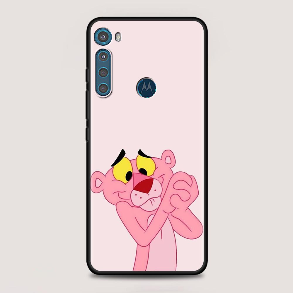 Dla MOTOROLA One Fusion etui na Moto G10 G9 G8 Plus zagraj w moc jeden G20 G30 G40 G50 G60 Edge 20 obudowa na telefon kreskówka różowa pantera