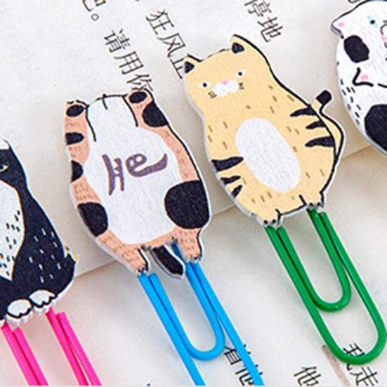 10Pcs Cartoon Wooden Paper Clips Set Cute Cat Food Shape Bookmark for Students Colorful Decorative Stationery for Journal Note