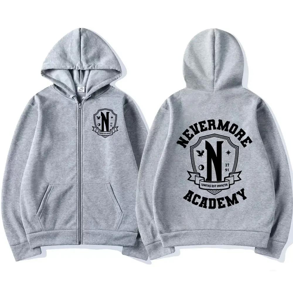 

Men Women Nevermore Academy Logo Print Graphic Zipper Hoodie Casual Long Sleeve Oversized Zip Up Coats Hoodies 3XL
