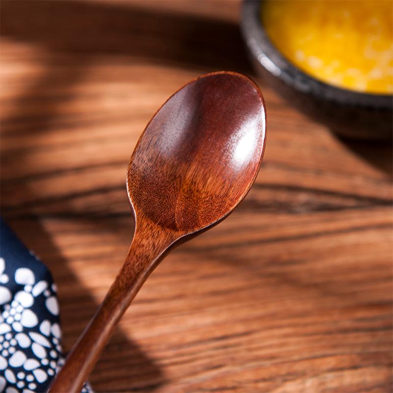 Nanmu Wooden Spoon with Flat Handle - Solid Color, Household Use, Suitable for Soups, Kids' Meals, and Honey.