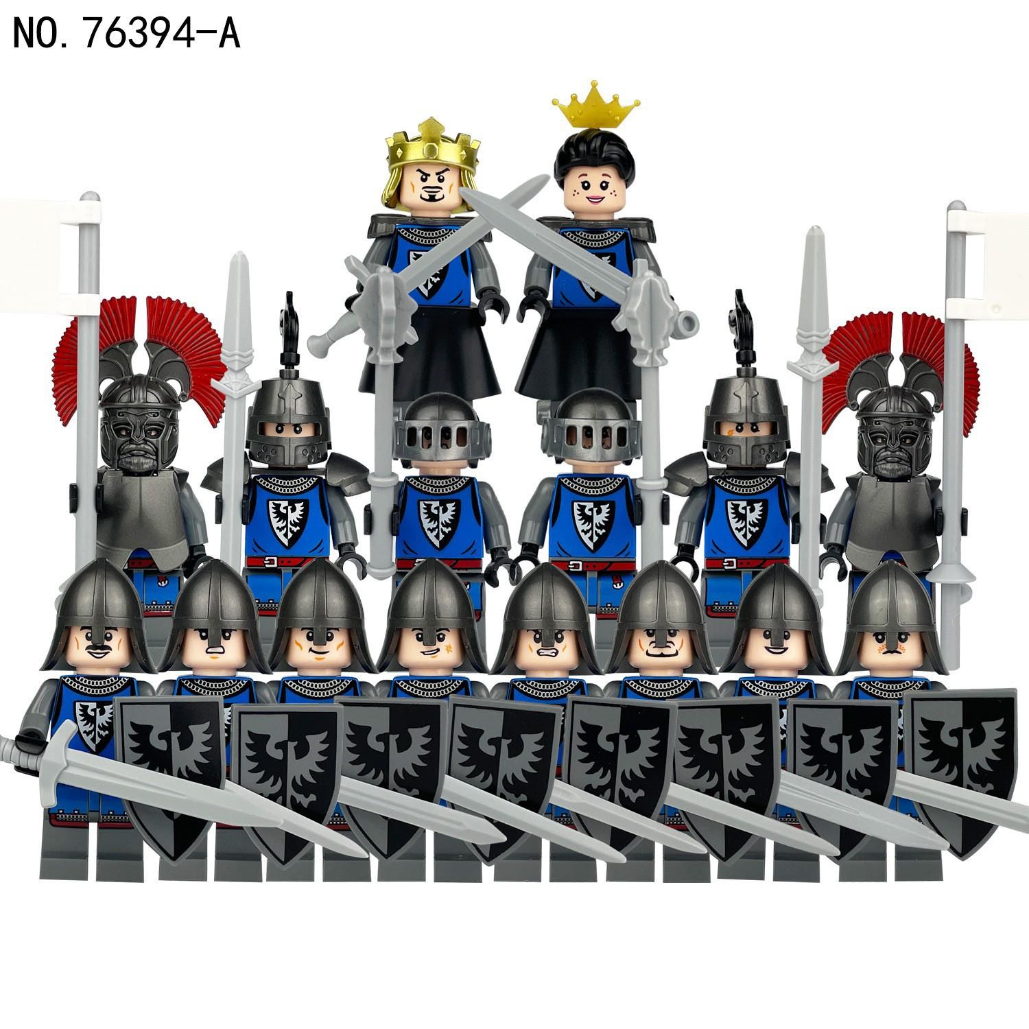 Four Knight Figurines Small Particle Assembled Weapon 76394 Roman Century Building Block Toy