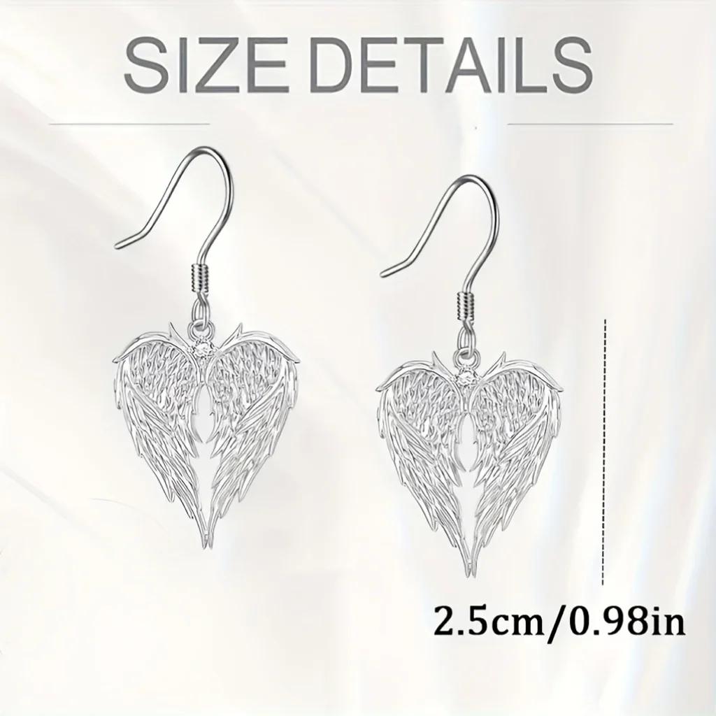 2PCS Heart Shaped Wing Pendant Necklace Earring Set