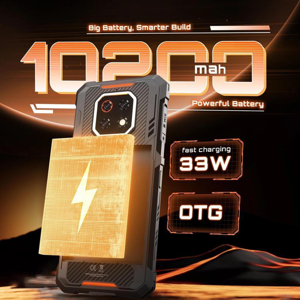 Tynn Robust Smartphone Cubot KingKong ES 3, Android 15, NFC, 10200mAh Massivt Batteri, 6GB RAM, 256GB ROM, 6.745-Tommers 120Hz Skjerm