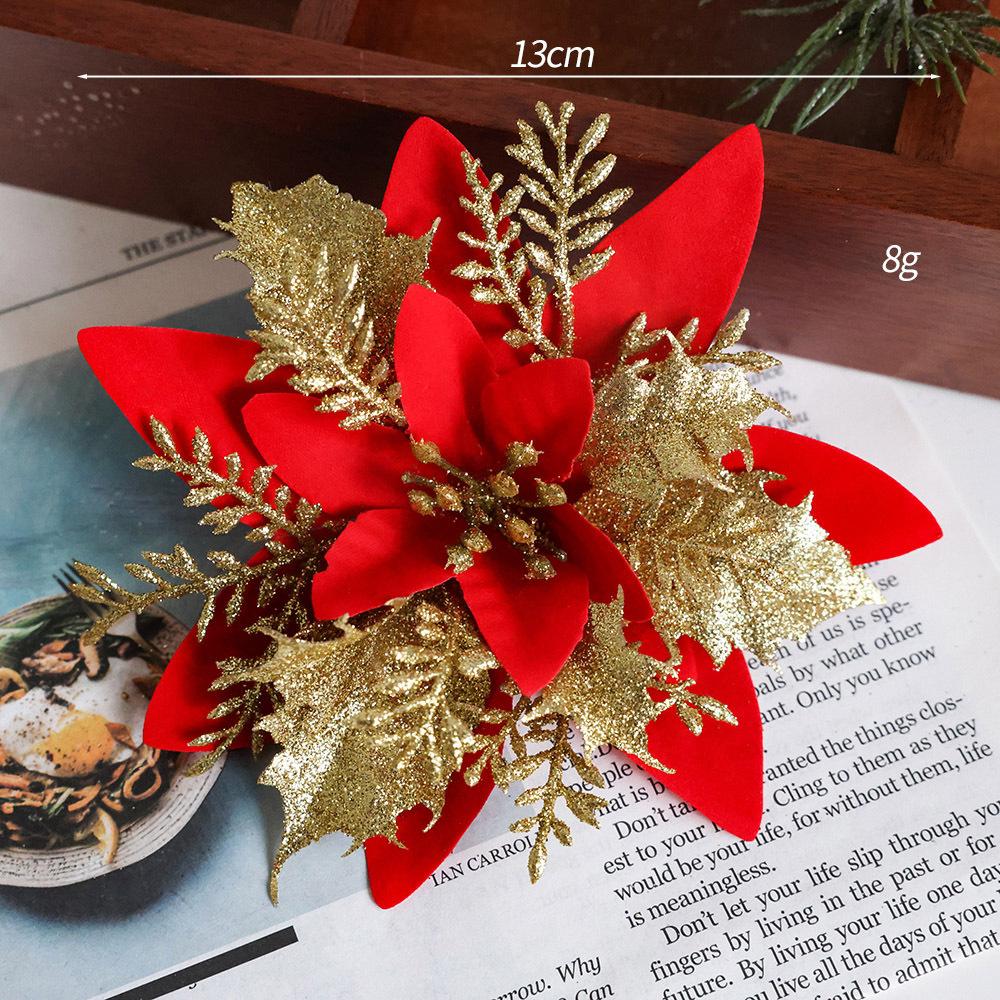 5pcs 14.5cm Glitter Artifical Christmas Flowers Mreey Christmas Tree Decoration Happy New Year Ornaments Xmas Fake Flowers Natal
