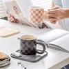 Nordic Ceramic Breakfast Cup Disk Set with Disk Ceramic Afternoon Tea Cup Checkerboard Ceramic Coffee Cup Disk Mug