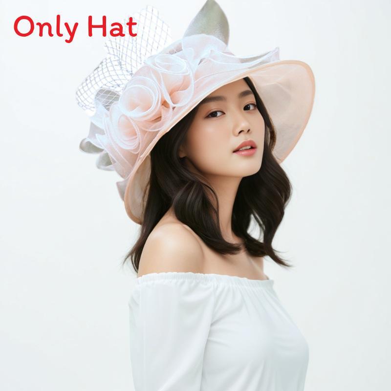 Floral Pattern Retro Large Brim Hat With Uv Sunshade For Beach And Garden Wear