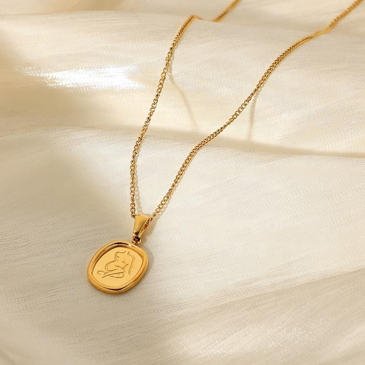 Ins Trendy French Style Women Sweater Chain Jewelry Necklaces Stainless Steel Body Sketch Square Pendant Necklace