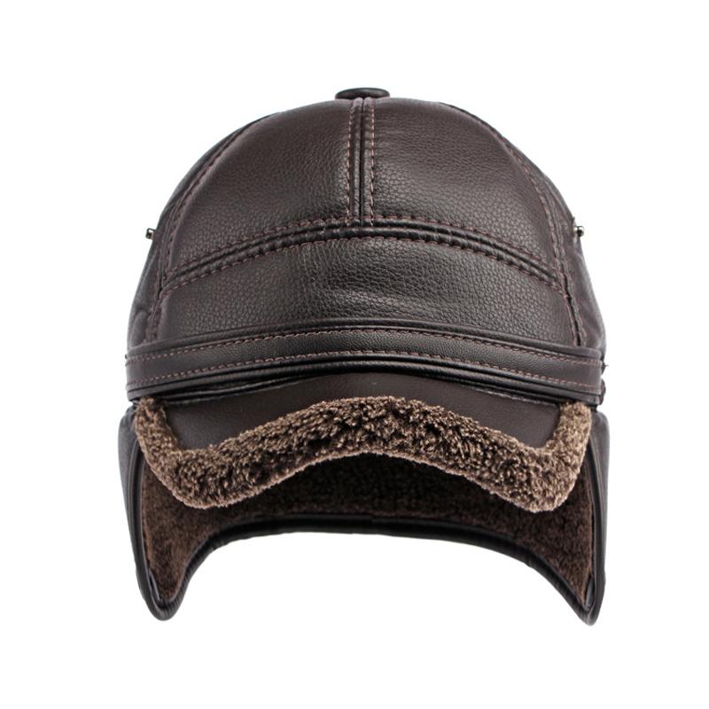 Hat Men's Winter Ear Protectors Neck Protectors Warm Middle-aged Elderly People's Cap Pu Leather Windproof Cold-proof Velvet Baseball Cap