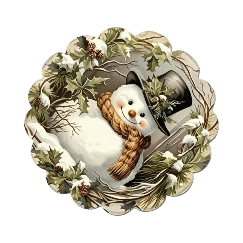Snowman Christmas Table Placemat Tree Bow Heat Insulation Flower Linen Table Mat Anti-slip Anti-scald Round Dining Mat