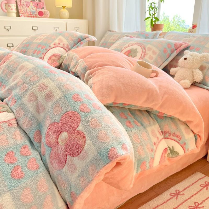 

Thickened Milk Fleece Quilt Cover Single Piece Warm Coral Fleece Quilt Cover Three Pieces Dormitory Single Snowflake Fleece Quilt Cover Single Quilt Cover 1.5 * 2.0m