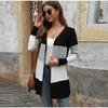 Color Blocked Women's Knitted Sweater for Autumn and Winter Mid To Long Casual Thick Cardigan