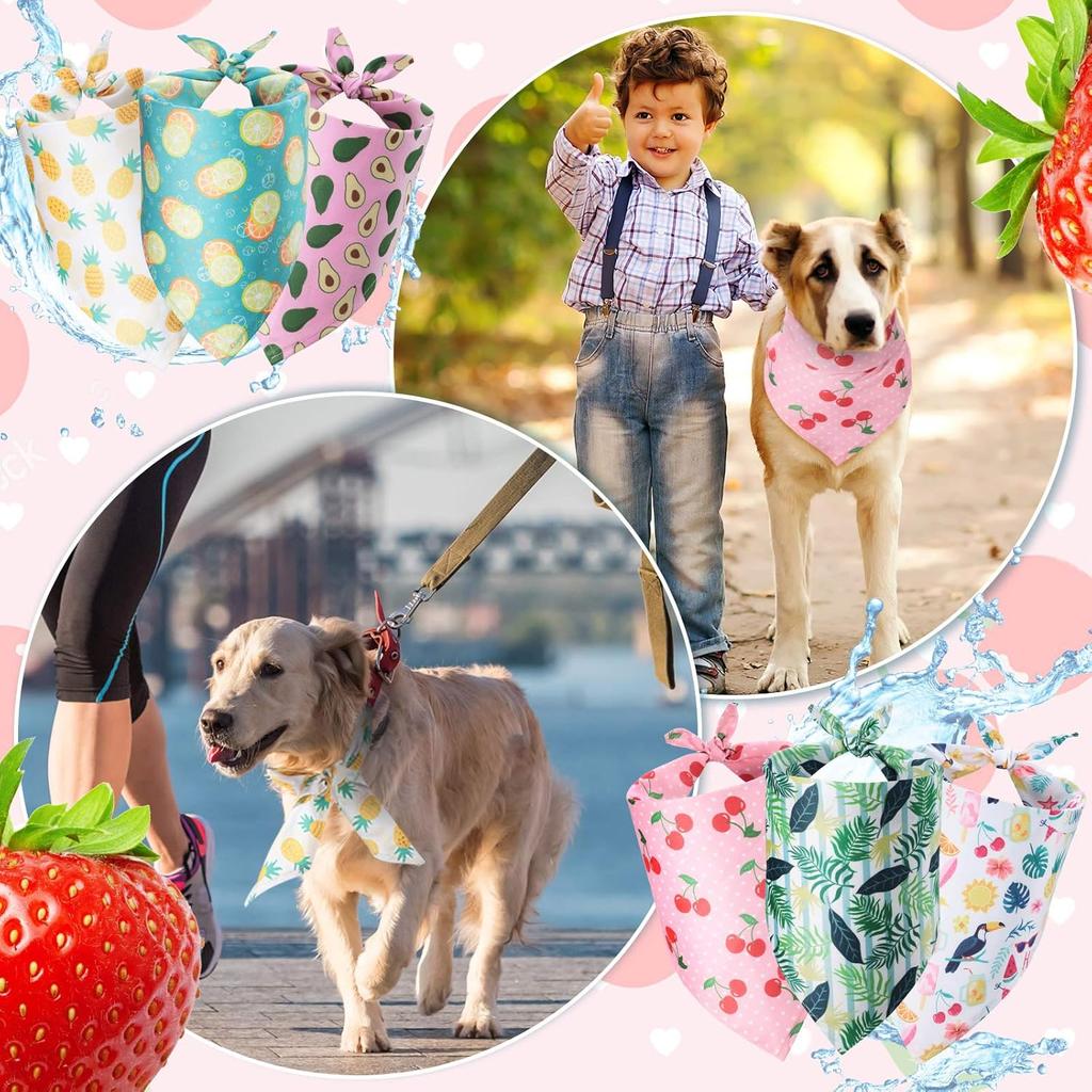 Weewooday 12 Pcs Large Dog Bandana Summer Scarf Hawaii Triangular Bibs Adjustable Washable Kerchief Pet Bandana with Fruit Leaves Patterns for Small