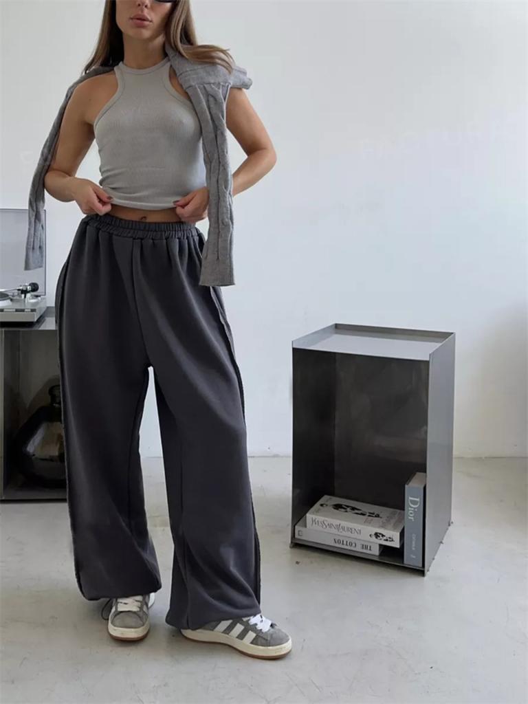 Black And Checkered Wide-leg Trousers For Women Summer -conditioned Cool Trousers High-waisted Drapey Straight-leg Floor-length Trousers