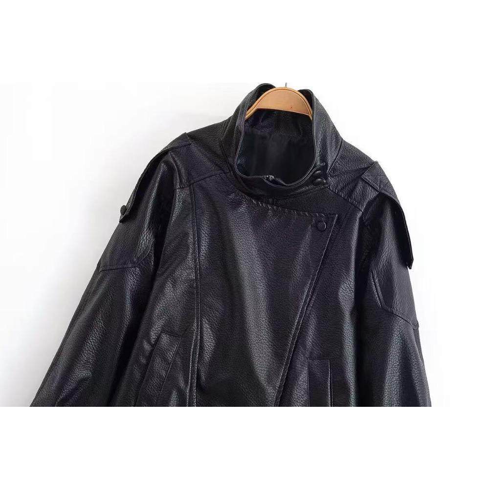 **Women's Faux Leather Jacket Cropped Loose Biker Style PU Leather Coat Spring Autumn Motorcycle Jacket**