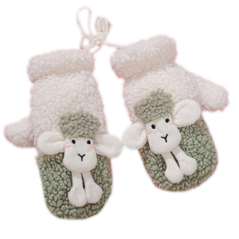 Fluffy Animal Mittens Plush Sheep Gloves with String Full Finger Mittens Winter Warm Mittens Cartoon Gloves for Women