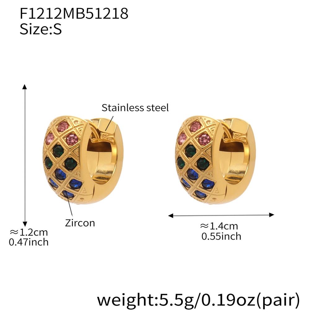 18k Gold-Plated Stainless Steel Plaid Zircon Earrings