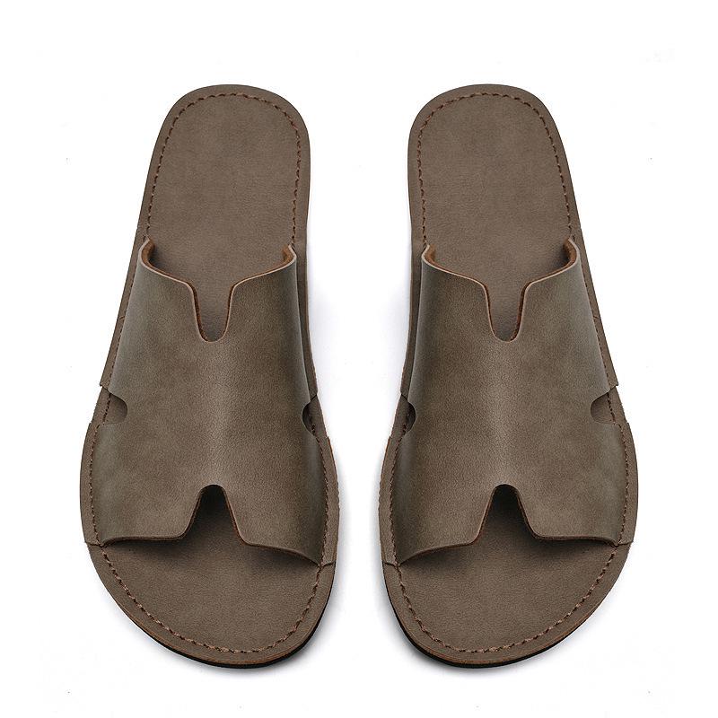 Men's Large Genuine Leather Flip-Flops: Breathable Cowhide Soft Sole Beach Slippers