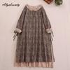 Japanisches Mori-Mädchen Frühling Herbst Damen Midikleid Rüschenkragen Blumendruck Patchwork Retro Kleid Vintage Baumwolle Leinen Stickerei Aushöhlen Kleid