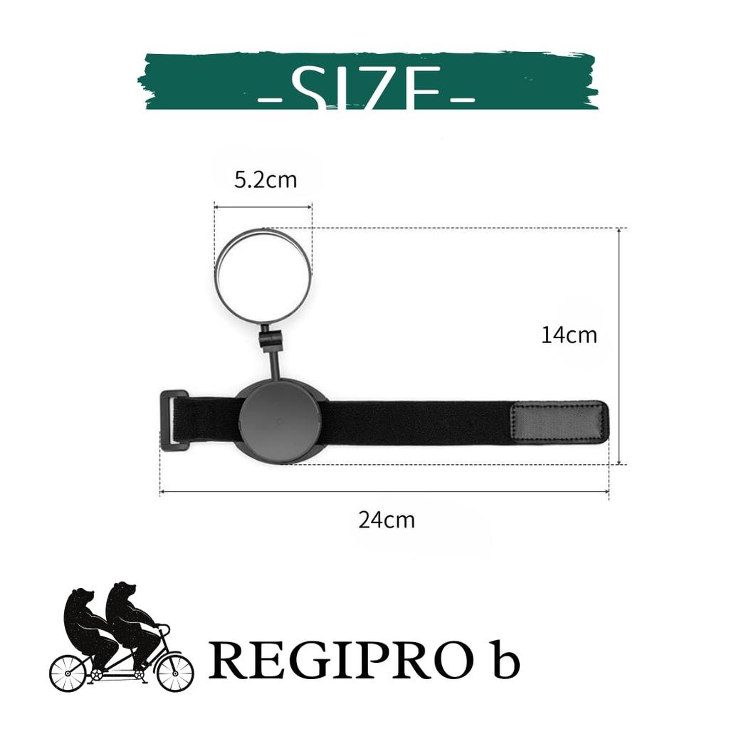 RegiProb Bicycle Rearview Black Mirror, Wrist-Mounted, Round, Lightweight, 360°,