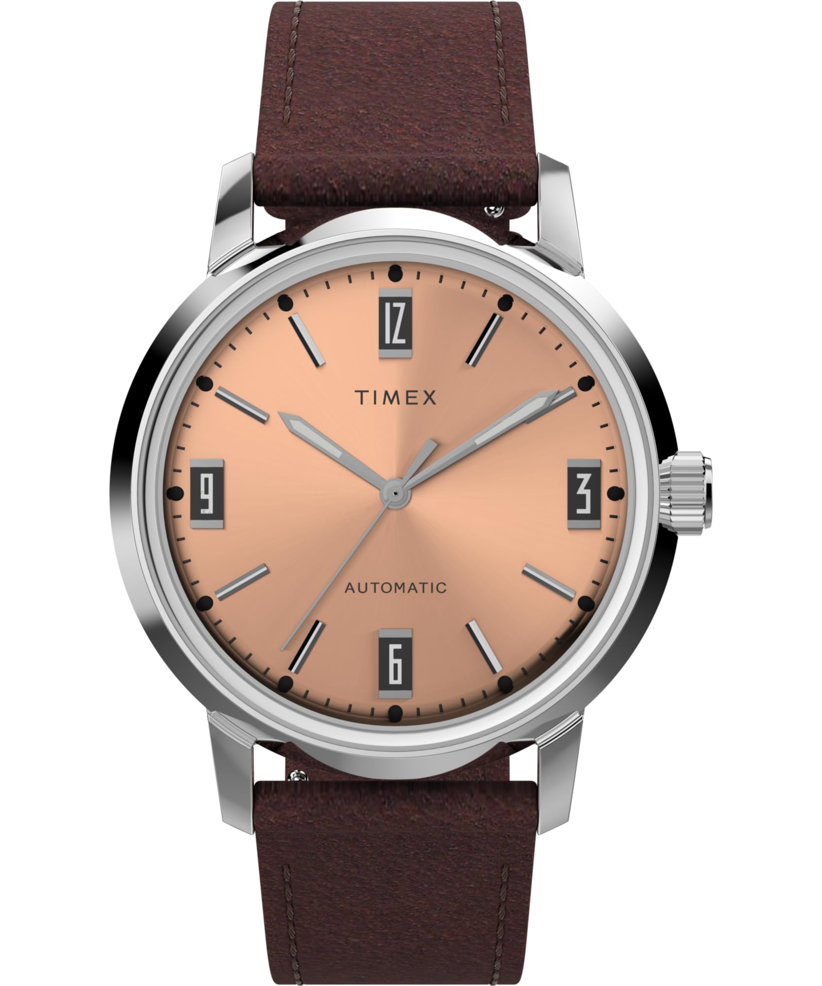 

Timex Men s Merlin Automatic 40mm Watch - Brown Strap Pink Dial Stainless Steel Case, Brown/Pink/Stainless Steel. , strap