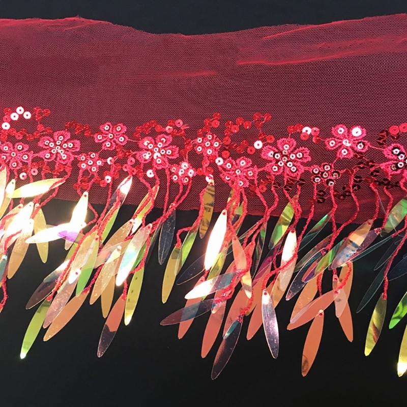 1 Yard Sequins Lace Sewing Garments Accessories DIY Fringe Mesh Tassel Embroidered Ribbon Sewing Craft for Dance Party