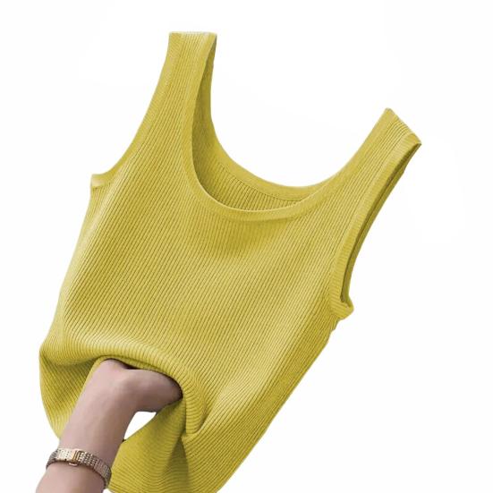 Women Summer Vest O-neck Sleeveless Slim Fit Tank Tops Solid Color Ice Silk Ribbed Pullover Tops Streetwear