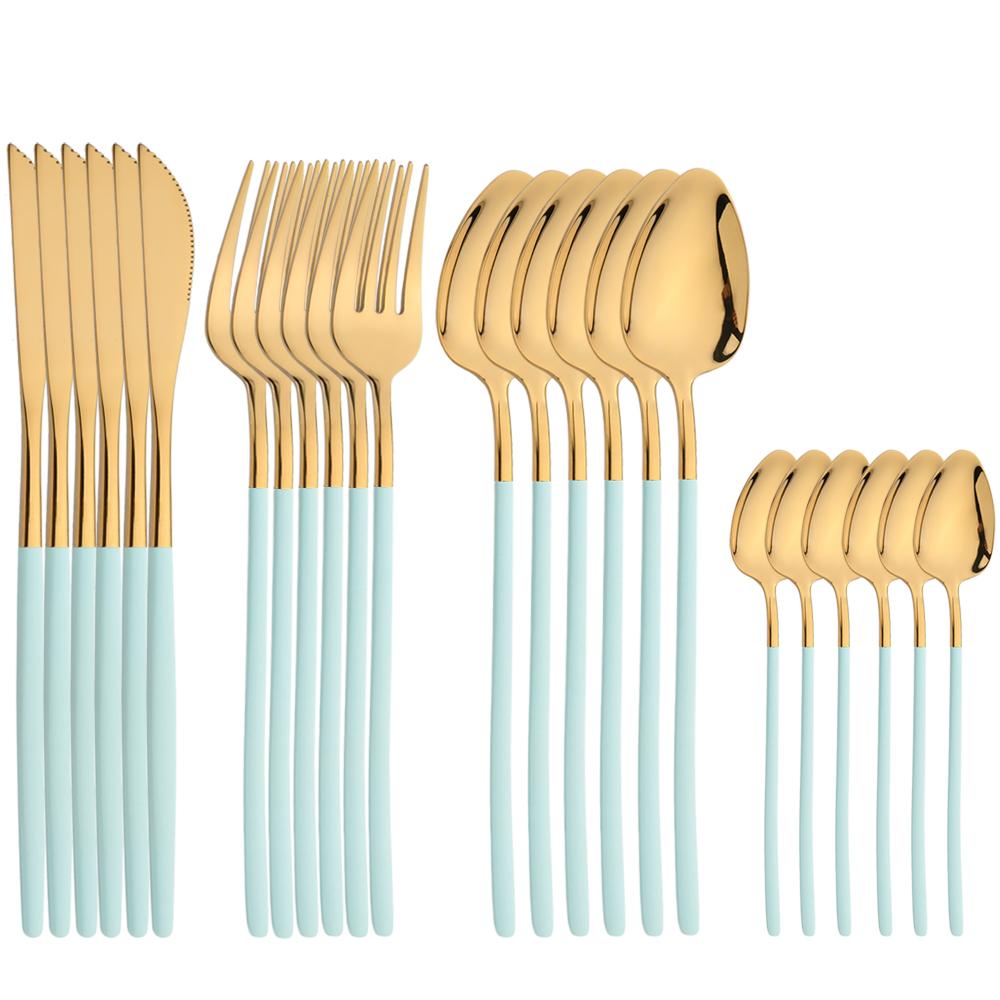 24Pcs Tableware Sets 18/10 Stainless Steel Cutlery Set Knife Fork Spoon Dinnerware Set Home Silverware Western Flatware Set