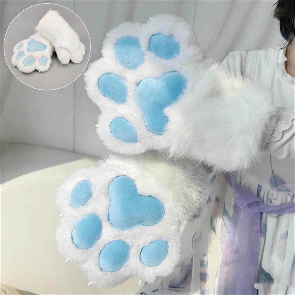 Kawaii Fursuit Katzenpfoten Handschuhe mit Quietscher, Plüsch Tierpfoten Fäustlinge mit Harz Krallen für Cosplay & Bühnenauftritt 1 Pair gray