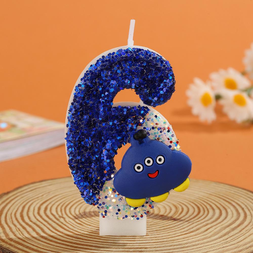 

Синее Звездное Небо НЛО Мультяшные Цифровые Свечи для Украшения Торта на День Рождения Starry Sky UFO