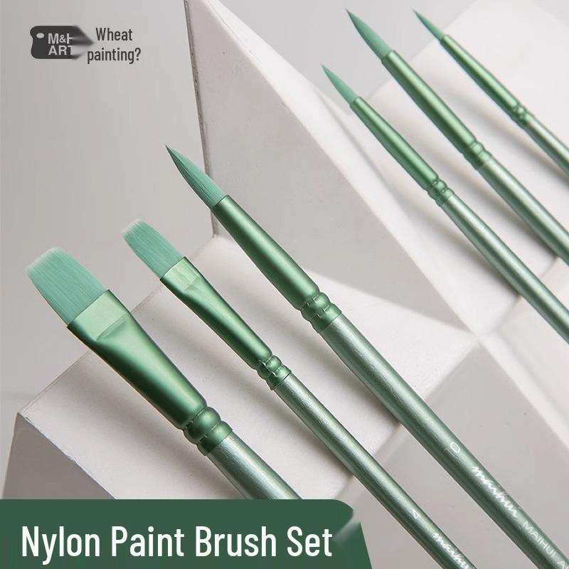 Wheat Nylon Hair Flat Head Brush Set for Digital Oil & Watercolor Painting