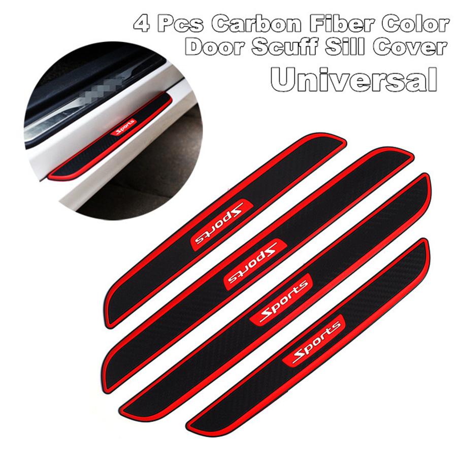 4PCS Carbon Fiber Color Universal Rubber Car Door Scuff Sill Cover Panel Step Protector Sport Style Bumper Corner Protector
