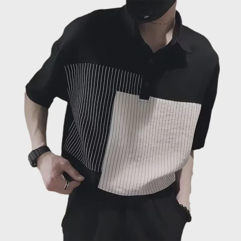 Boys' Korean Style Color-Matched Polo with Five-Point Sleeves - Summer 2024 Fashion Trend