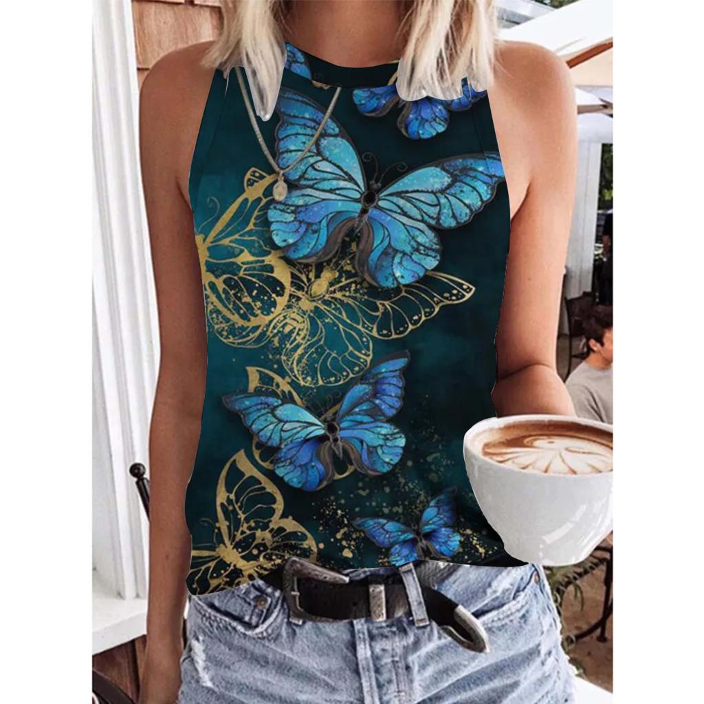 Summer Butterfly 3D Print Tank Tops Women Fashion New Streetwear Oversized O-Neck Vest Off Shoulder Sleeveless Woman Camisole