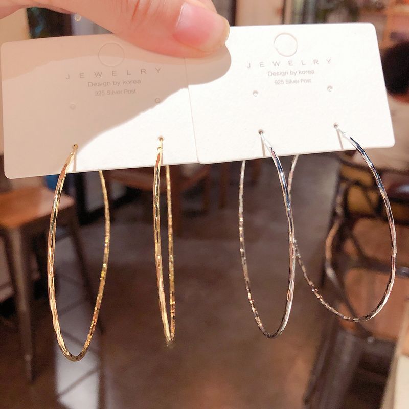 and American Exaggerated Minimalist Style Plain Large Hoop Earrings 2026 New Trendy Influencer Style High-End Silver Needle Earrings for Women