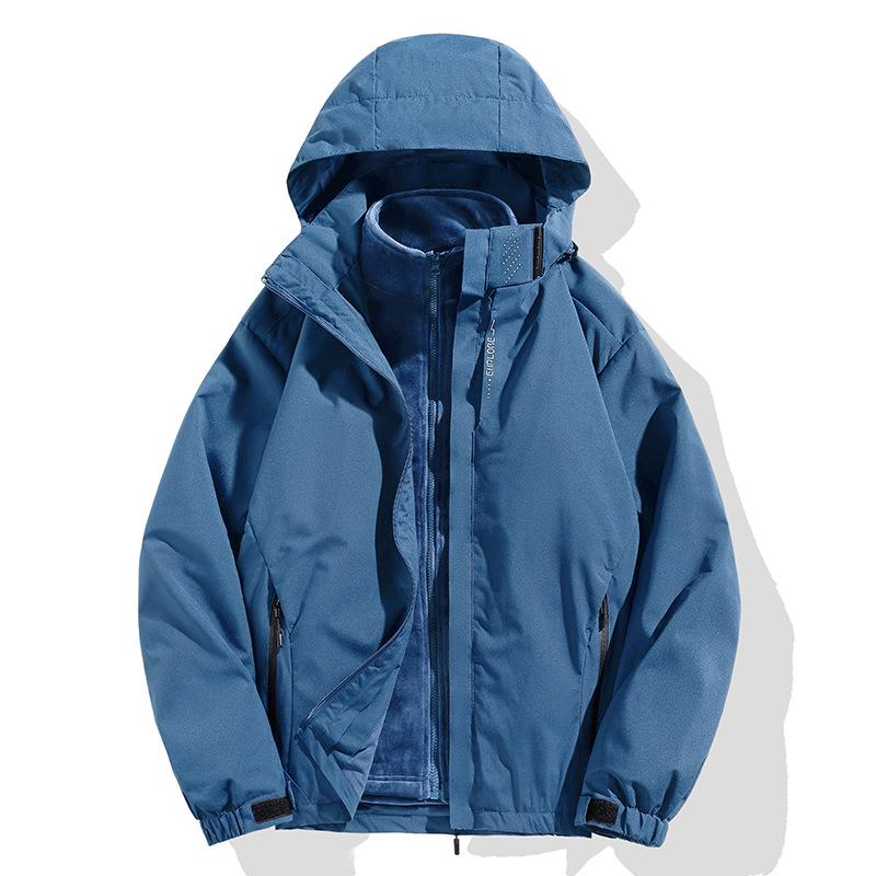 Unisex Silver Fox Fleece 3-in-1 Windbreaker, Detachable Two-Piece Velvet-Thickened Hiking Jacket for Couples