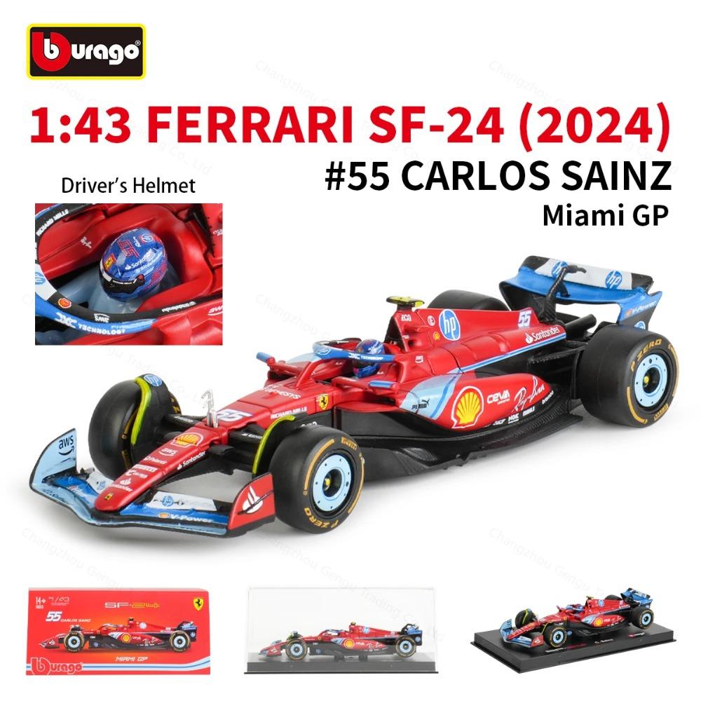 Bburago 1:43 Ferrari SF24 2024 Miami GP F1 Formula Racing Car Static Simulation Diecast Alloy Model Car Acrylic Box