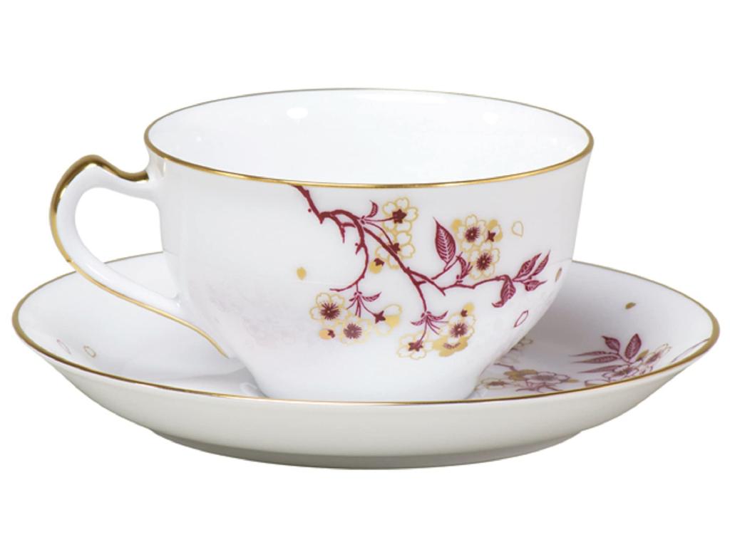 Okura Pottery Art, Cherry Blossom Series, 4th "Celebration Cherry Blossom" Cup & Saucer, Coffee/Tea, Approx. 235cc, Made In Japan, 1C/A682-4