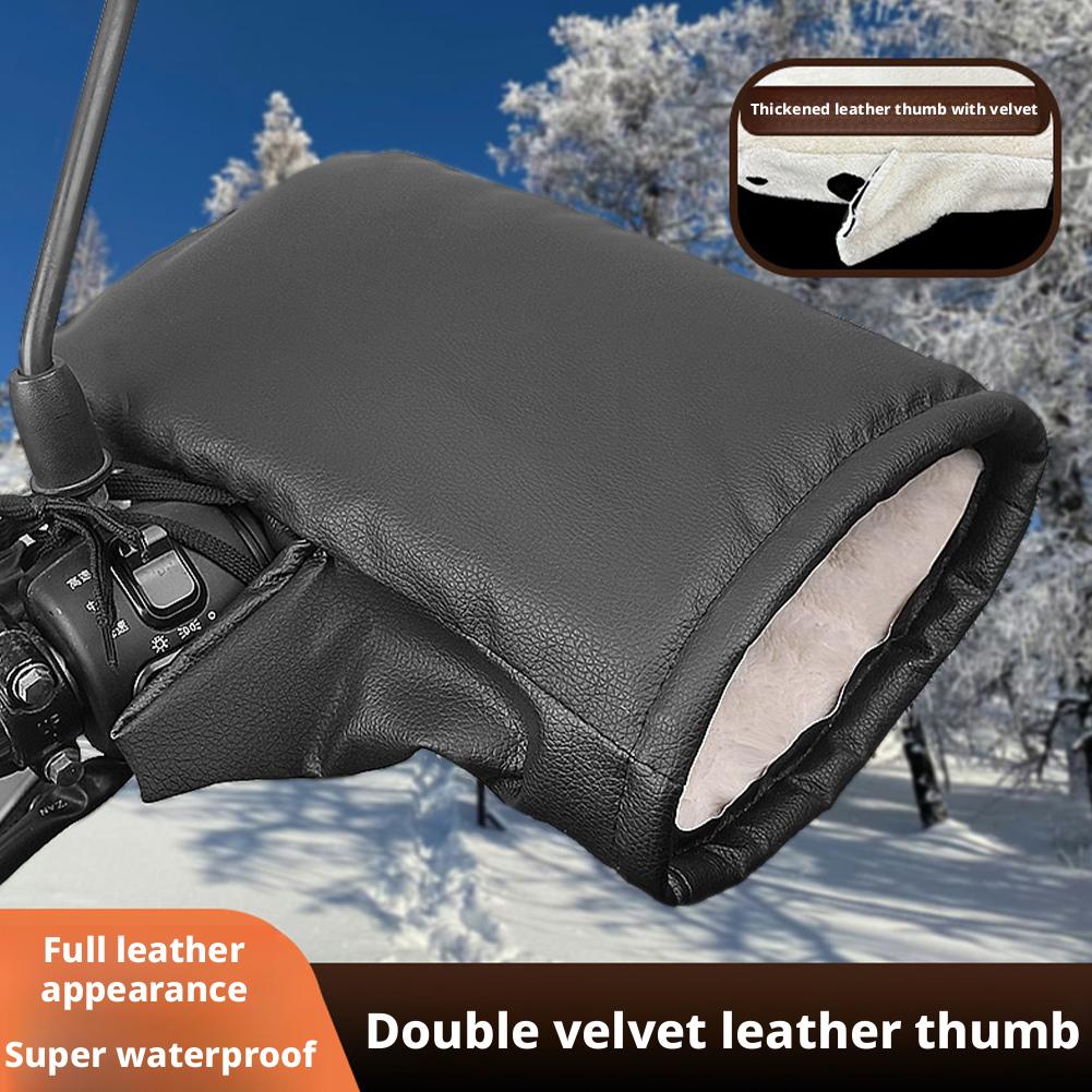 Winter Motorcycle Thickened Handlebar Muff Grip Handle Bar Mitt Rainproof Fleece-lined Riding Warmer Gloves for E-Bike Motorbike