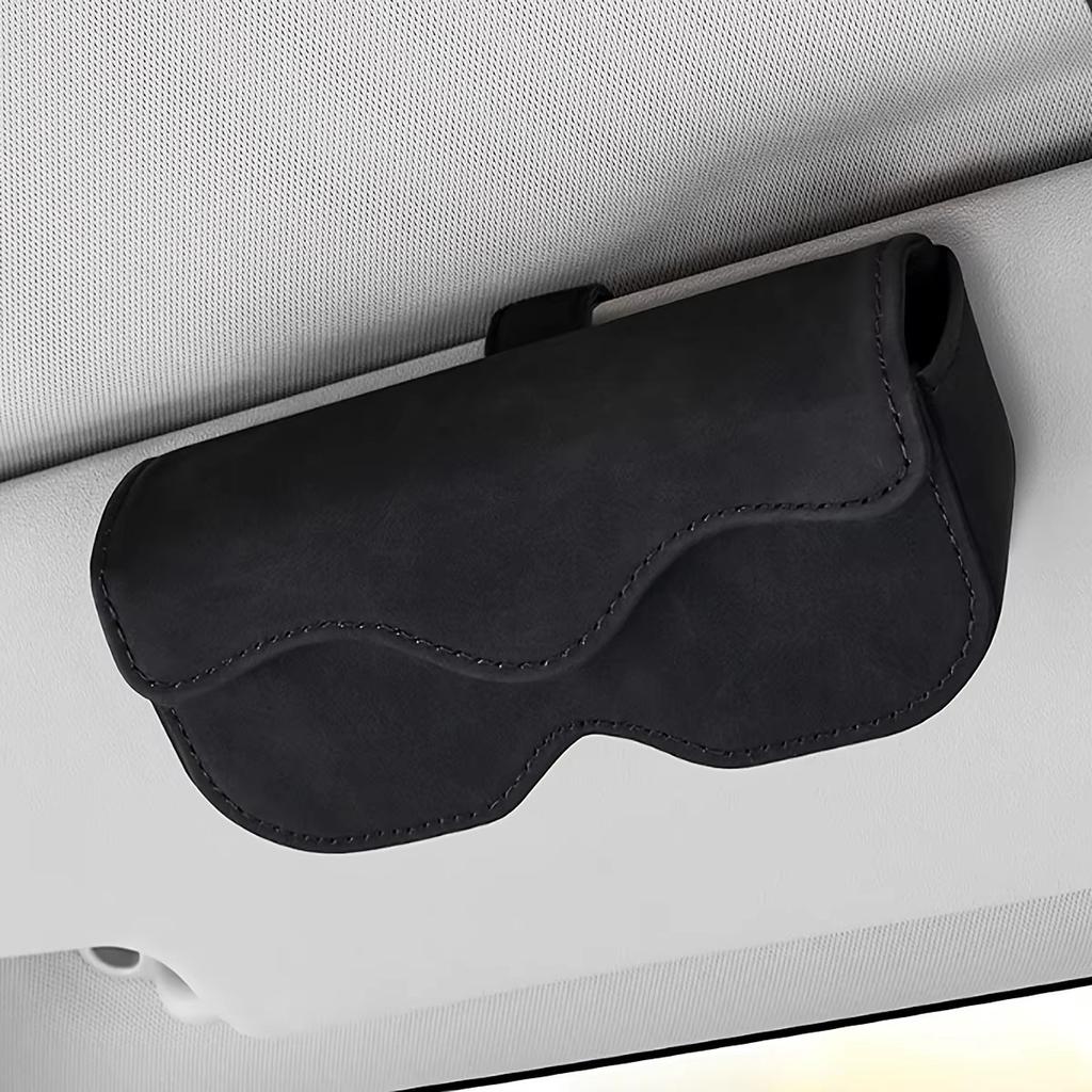 Suede Leather Car Eyeglass Case Automatic Closing Non-slip Auto Sun Visor Glasses Holder Magnetic Multi-functional Eyewear Clips