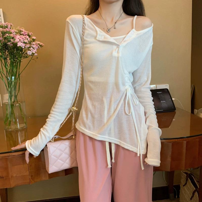 

Ice Silk Two-Piece: Strappy Camisole & Drawstring Cover-Up for Spring/Summer M Recommended [70-95 lbs]