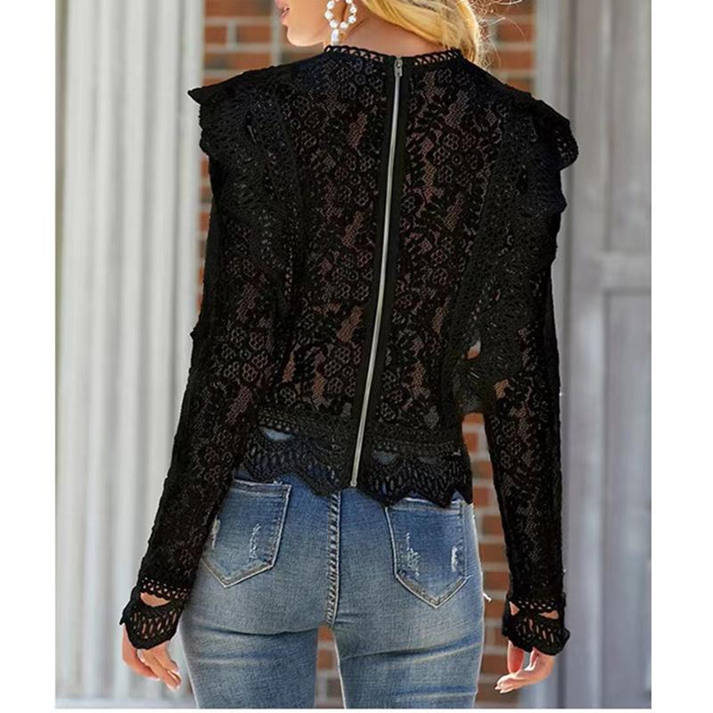 Women's Fashion Long-sleeved Hollow Lace Shirt Women's Clothing
