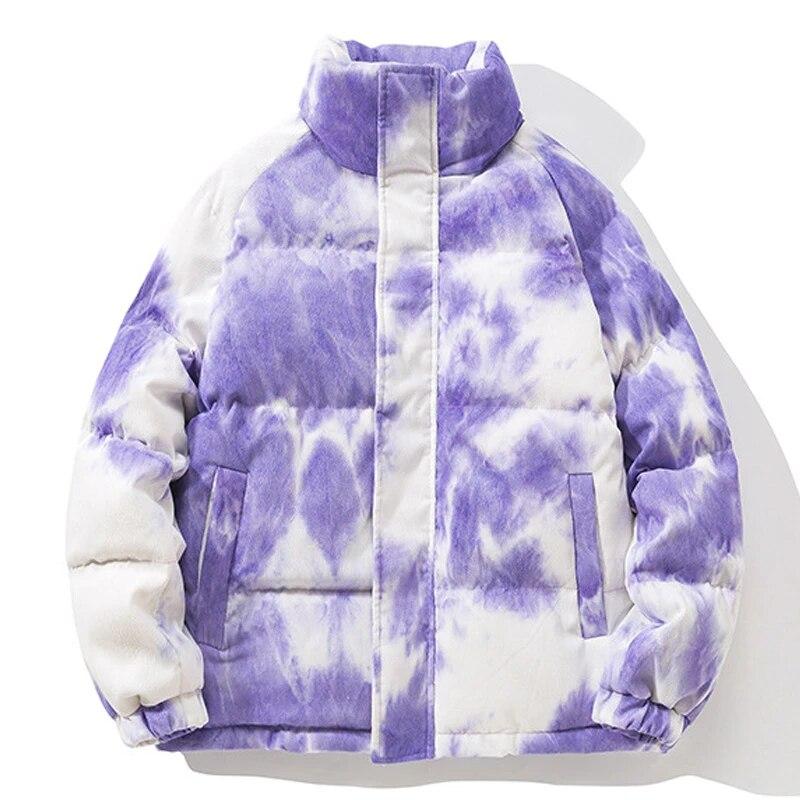 

Couple Corduroy Tie Dye Thicken Warm Parkas Men Harajuku Oversezed Zipper Casual Padded Winter Jackets Hip Hop Daily Streetwear