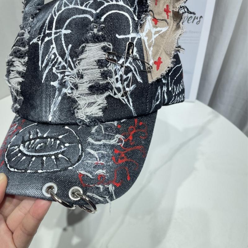 2000s Punk Baseball Cap With Animal Ear And Distressed Lookings Metal Rings Hat For Bold Fashion Statement