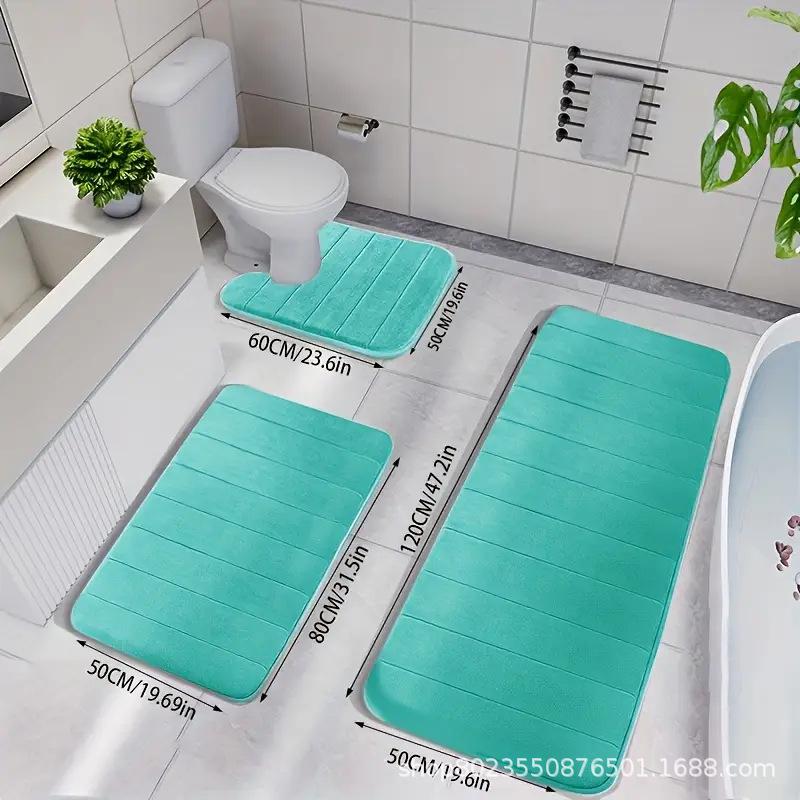 TEMU Quilted Bathroom Set: Non-slip, Water-absorbing Coral Fleece Toilet Mat and Floor Rug.